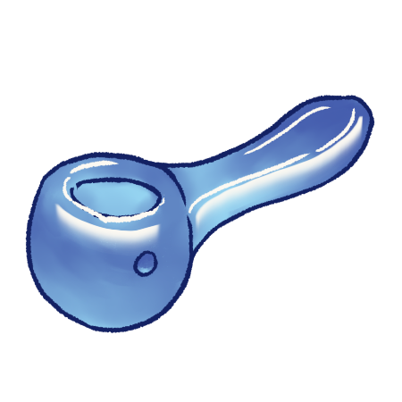 A digitally drawn image of a blue cannabis pipe.